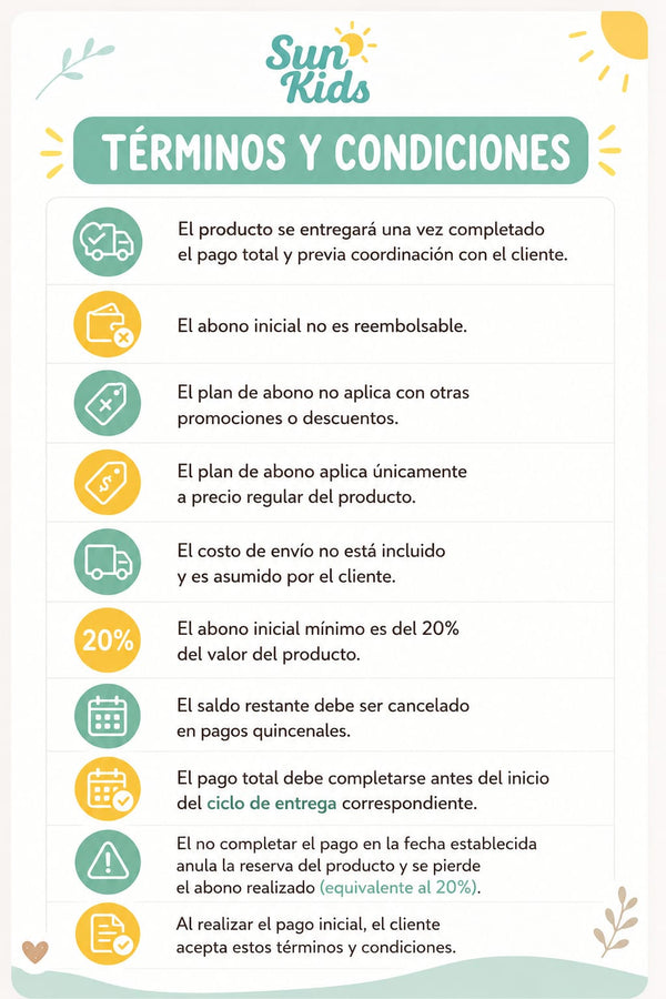 Términos y condiciones Plan de Abonos SunKids